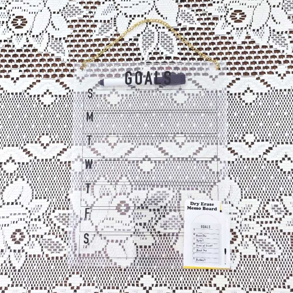 New GOALS Dry Erase Memo Board Clear Black Weekly Wall Hanging Home Decor